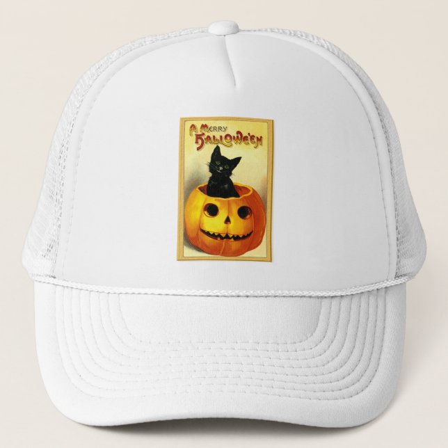Halloween Kattunge Sitta i Jack o lantern Keps (Framsida)