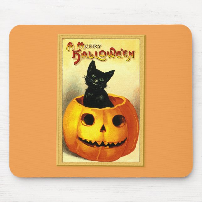 Halloween Kattunge Sitta i Jack o lantern Musmatta (Framsidan)