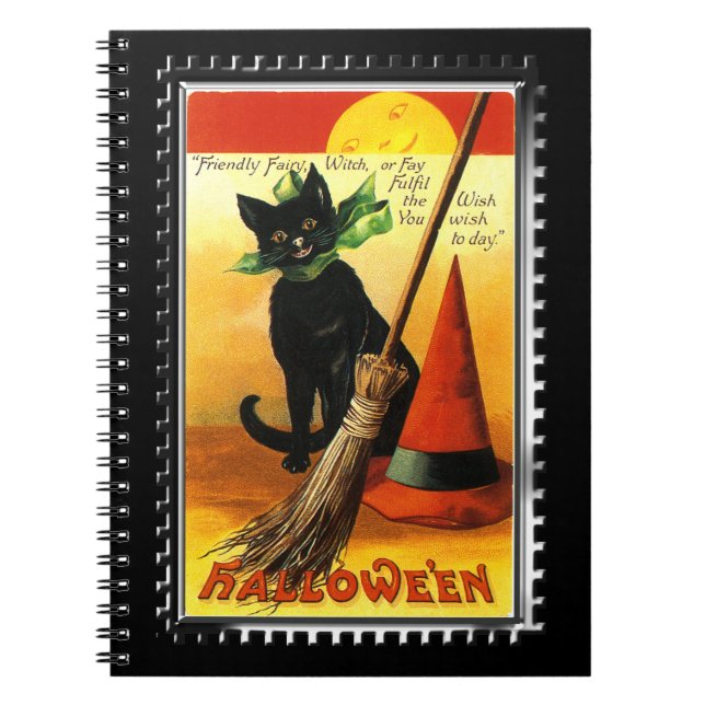 Halloween Kattunge Sitta Witches Hat Anteckningsbok (Framsidan)