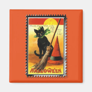 Halloween Kattunge Sitta Witches Hat Magnet