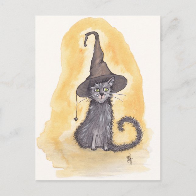 Halloween Kattunge Witch Vykort (Framsida)