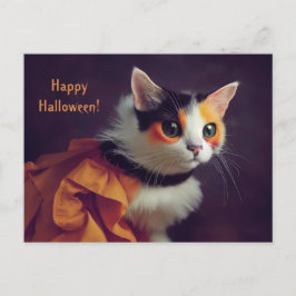 Halloween. Katze im Kürbis Kostüm. Vykort
