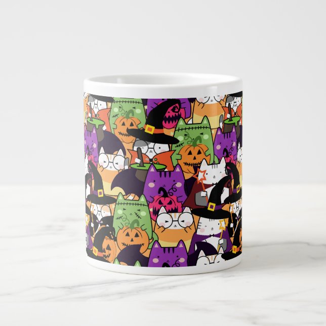 Halloween Kawaii Cat Mönster Jumbo Mugg (Framsidan)