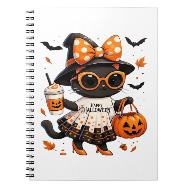 Halloween Kawaii Cat - Viktklatt med Pumpkin och Anteckningsbok (Framsidan)