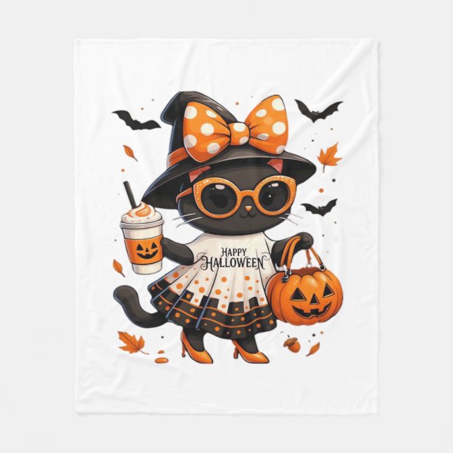Halloween Kawaii Cat - Viktklatt med Pumpkin och Fleecefilt (Framsidan)