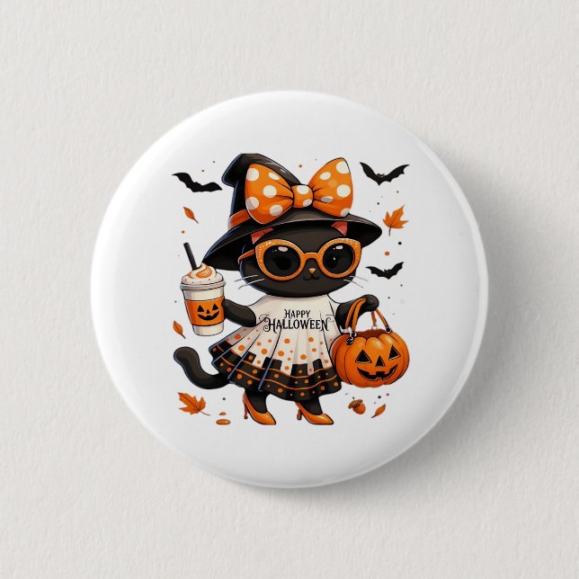 Halloween Kawaii Cat - Viktklatt med Pumpkin och Knapp (Framsida)