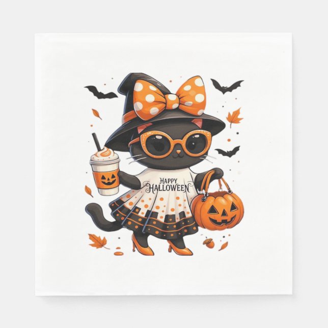 Halloween Kawaii Cat - Viktklatt med Pumpkin och Pappersservett (Framsidan)