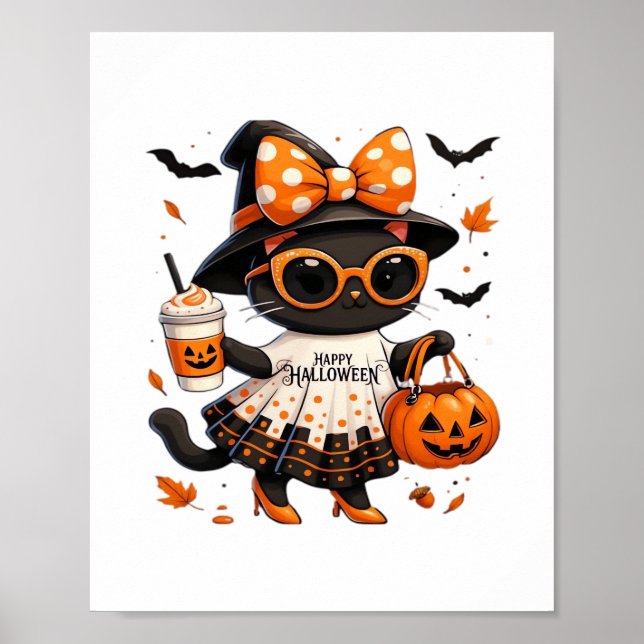 Halloween Kawaii Cat - Viktklatt med Pumpkin och Poster (Framsidan)