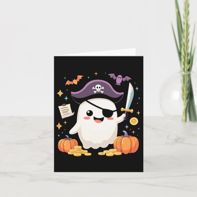 Halloween Kawaii Ghost tryckte som Pirat för att f Kort (Framsida)