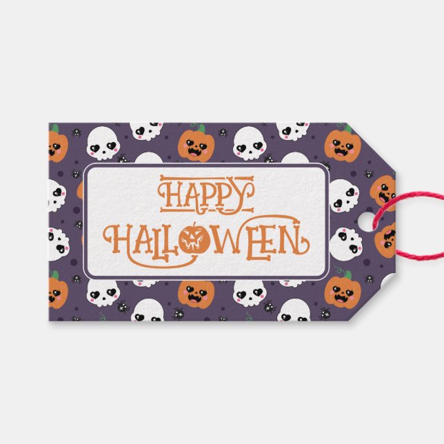 Halloween Kawaii Mönster Presentetikett (Framsidan (Horisontell))