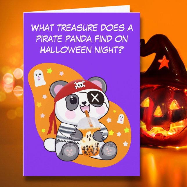 Halloween Kawaii Pirat Panda Dricker Boba Te Kort (Skapare uppladdad)