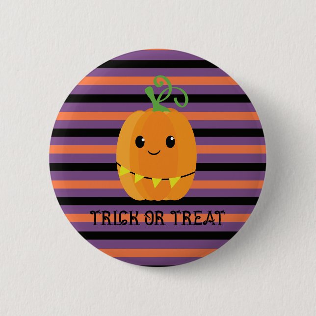 Halloween Kawaii Pumpa Randig Knapp (Framsida)