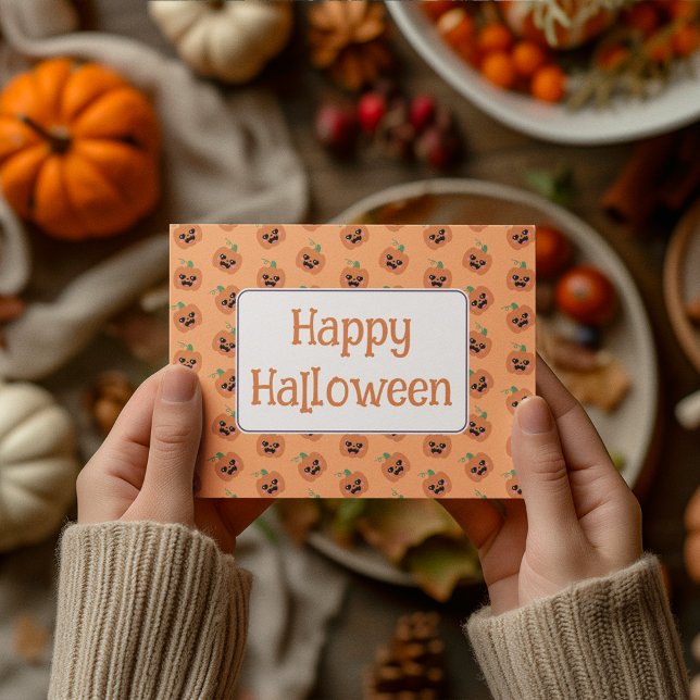 Halloween Kawaii Pumpkins Mönster Helg Vykort (Skapare uppladdad)