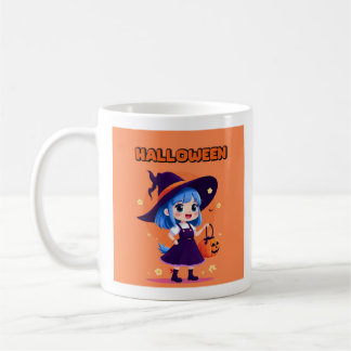 Halloween Kawaii Witch Mug – Blue Hair Pumpkin Kaffemugg