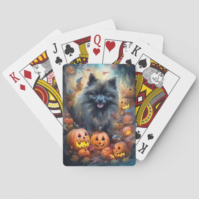 Halloween Keeshond Med Pumpa Skräck Casinokort (Baksidan)