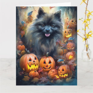 Halloween Keeshond med pumpor Scary Kort