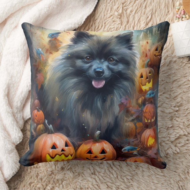 Halloween Keeshond med pumpor Scary Kudde (Filt)