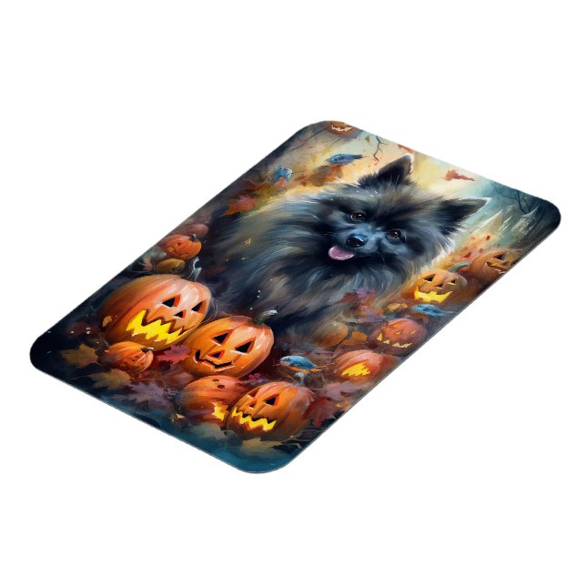 Halloween Keeshond med pumpor Scary Magnet (Vänstra Sidan)