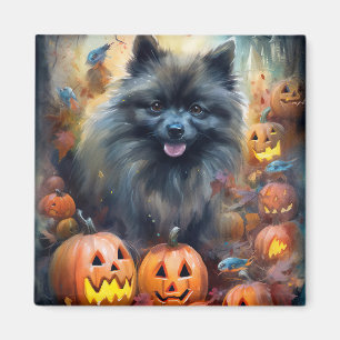 Halloween Keeshond med pumpor Scary Magnet