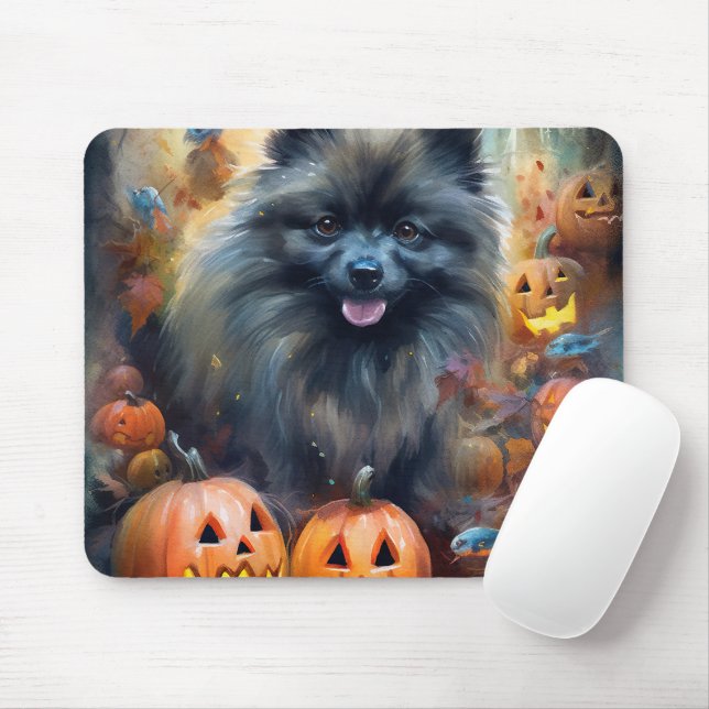 Halloween Keeshond med pumpor Scary Musmatta (Med mus)