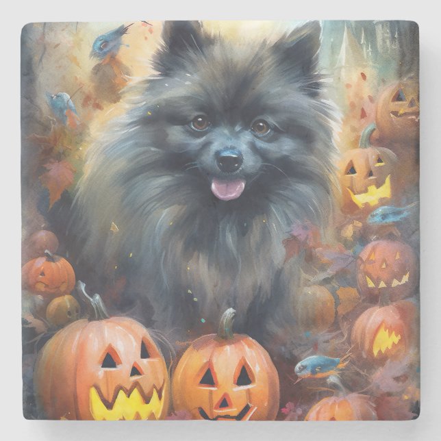 Halloween Keeshond med pumpor Scary Stenunderlägg (Framsidan)