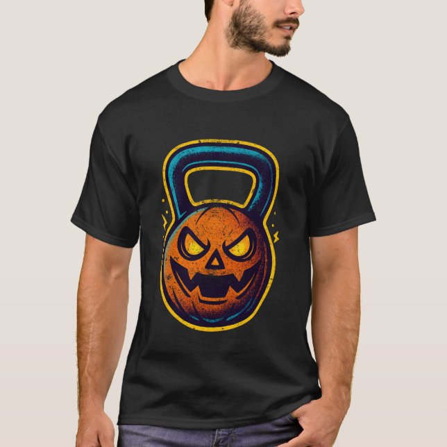 Halloween Kettlebell Jack-o'-Lantern Old School 90 T Shirt (Framsida)