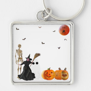 Halloween Keychain Fyrkantig Silverfärgad Nyckelring