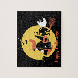 Halloween Kids Black Scary Tecknad Måne Witch Cute Pussel