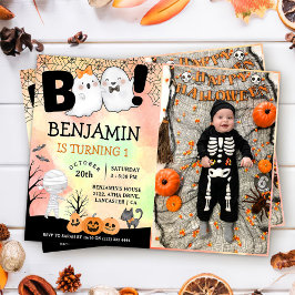 Halloween Kids Costume 1:a Birthday Party Photo Inbjudningar