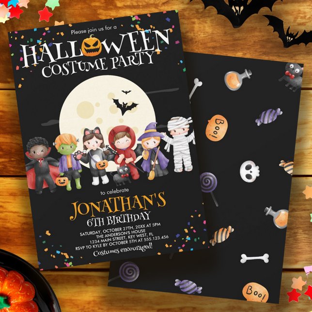 Halloween Kids Costume Födelsedagsfest Inbjudningar (Fun Halloween Kids Costume Birthday Party Invitation)