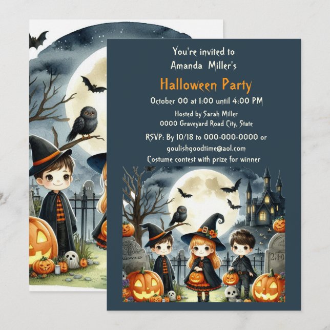 Halloween Kids Costume Party-inbjudan Inbjudningar (Fram/baksida)