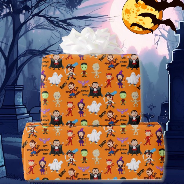 Halloween Kids Namn Barns födelsedag personalisera Presentpapper (Skapare uppladdad)