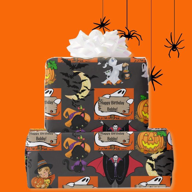 Halloween Kids Namn Barns födelsedag personalisera Presentpapper (Skapare uppladdad)