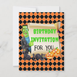 Halloween Kids Namn Frankenstein Birthday Anpassni Inbjudningar