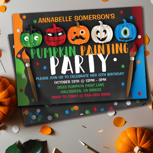 Halloween Kids Pumpkin Painting Party-inbjudan Inbjudningar (Halloween Kids Pumpkin Painting Party Invitation
)