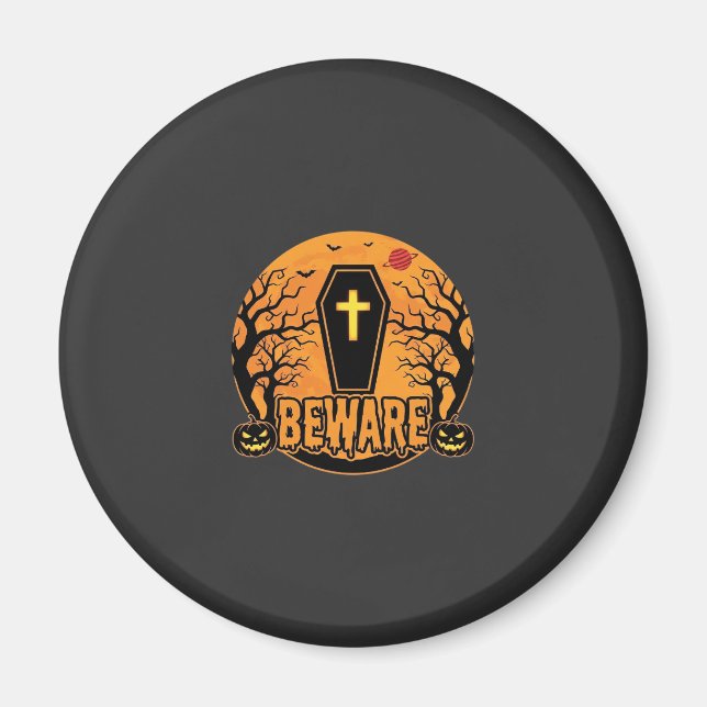 Halloween kista var försiktig pumpa skräck design_ magnet (Framsidan)