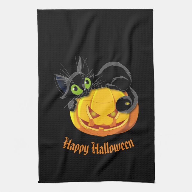 Halloween Kitchen Towel-Black Cat Kökshandduk (Vertikal)