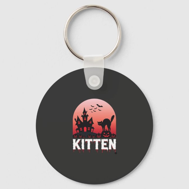 Halloween Kittel Hemsökt Hus Katt Design_1 Nyckelring (Framsida)