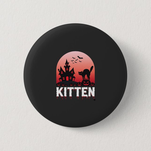 Halloween Kittel Husdjävuls Hus Katt Design_1 Knapp (Framsida)