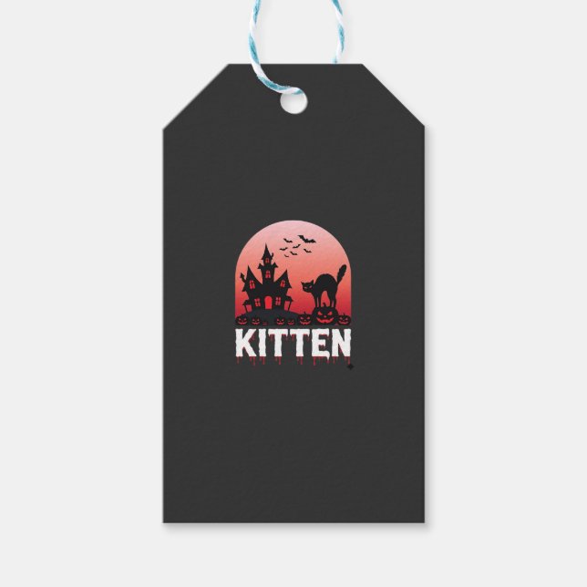 Halloween Kittel Husdjävuls Hus Katt Design_1 Presentetikett (Framsidan)