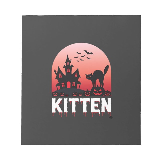 Halloween Kittel Spökhus Katt Design_1 Anteckningsblock (Framsida)