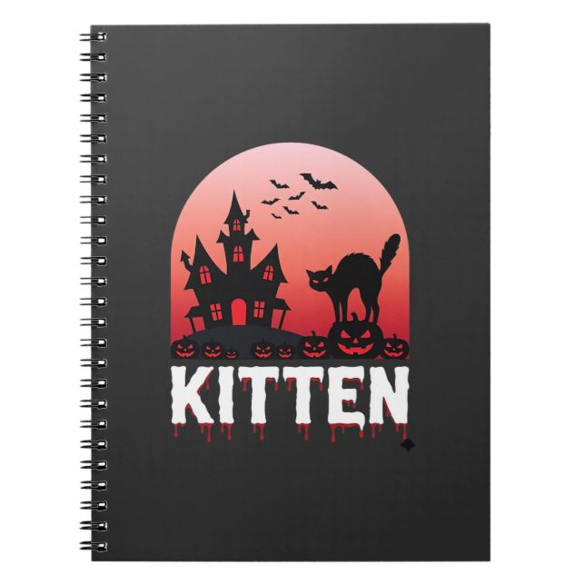 Halloween Kittel Spökhus Katt Design_1 Anteckningsbok (Framsidan)