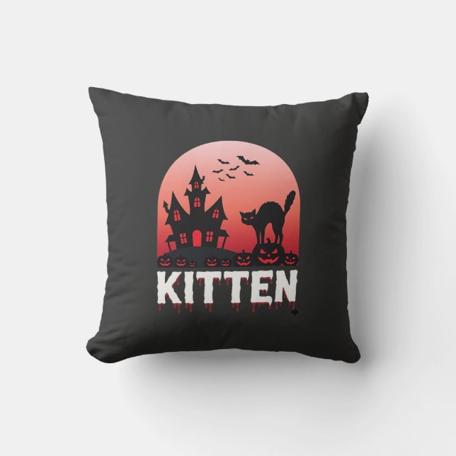Halloween Kittel Spökhus Katt Design_1 Kudde (Framsida)