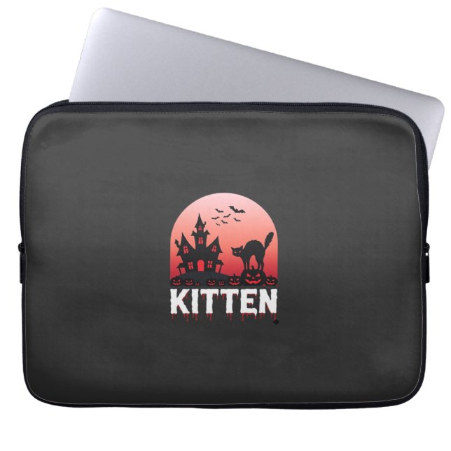 Halloween Kittel Spökhus Katt Design_1 Laptop Fodral (Framsidan)