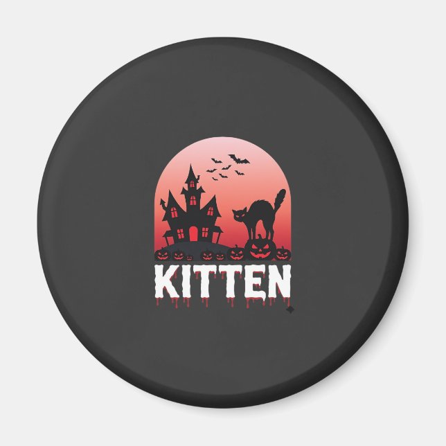 Halloween Kittel Spökhus Katt Design_1 Magnet (Framsidan)
