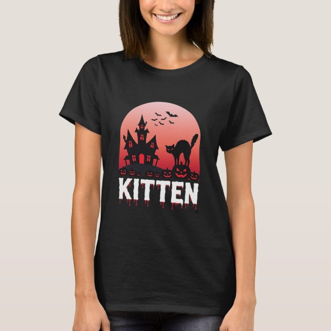 Halloween Kittel Spökhus Katt Design_1 T Shirt (Framsida)
