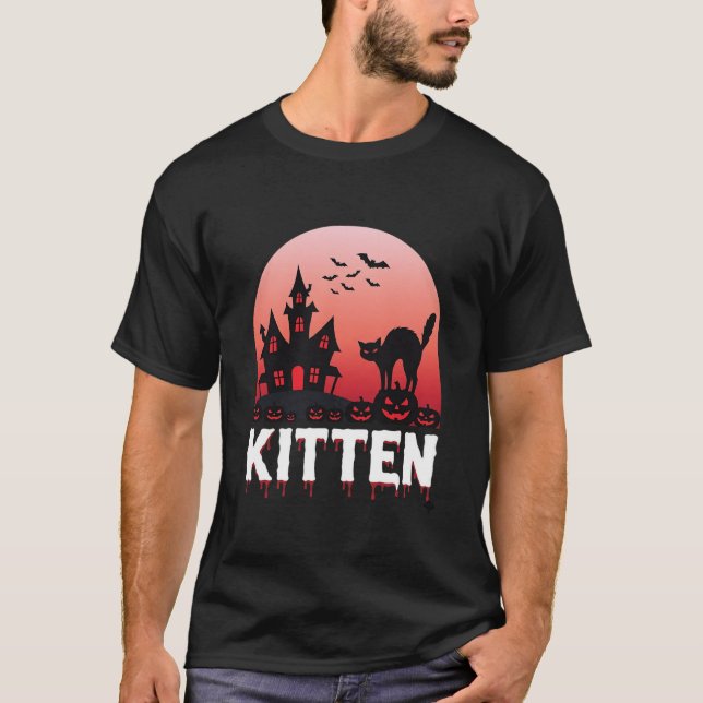 Halloween Kittel Spökhus Katt Design_1 T Shirt (Framsida)