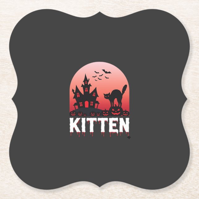 Halloween Kittel Spökhus Katt Design_1 Underlägg Papper (Framsida)