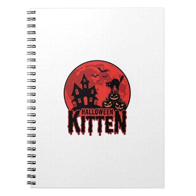Halloween Kittel Spökhus Katt Grafisk_1 Anteckningsbok (Framsidan)