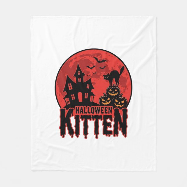 Halloween Kittel Spökhus Katt Grafisk_1 Fleecefilt (Framsidan)